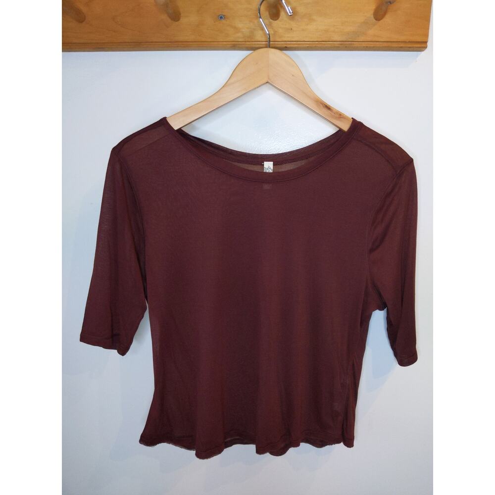 FREE PEOPLE Intimately Burgundy Top Sheer 3/4 Sleeve Wine Red Boho Medium